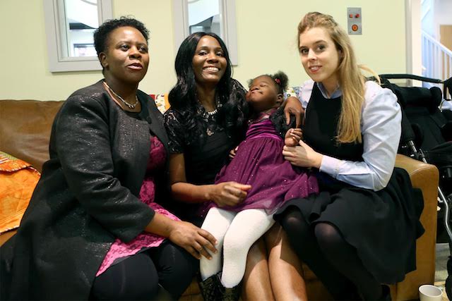 HRH Princess Beatrice meets Grace (aged 6) and her mum Sarah at Grace's Place - the new Forget Me Not children's hospice in Bury (photo credit Mask Creative)