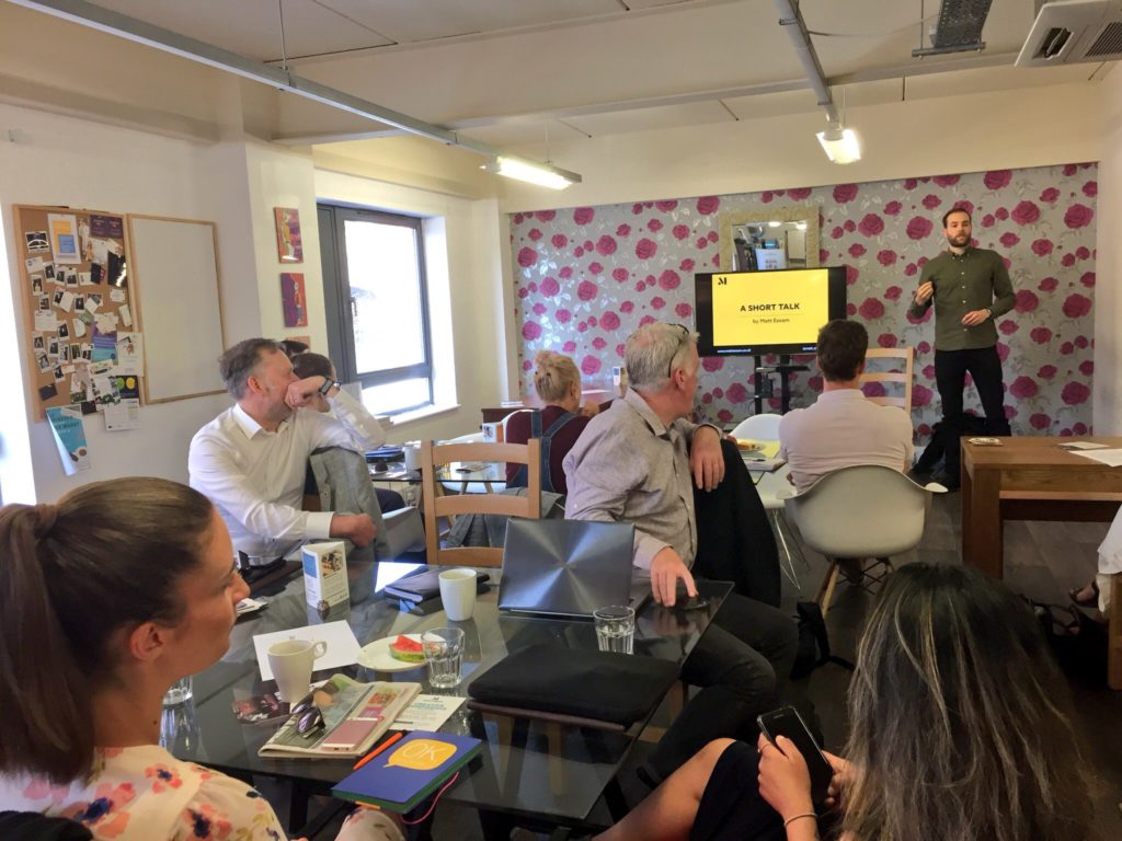 Matt Essam business coach speaking at the Northern Creative Collective event on freelance and small business finances and how to find work that is creatively and financially rewarding.